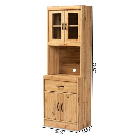 Baxton Studio Laurana ModernOak Brown Finished Wood Kitchen Cabinet and Hutch 193-12004-ZORO